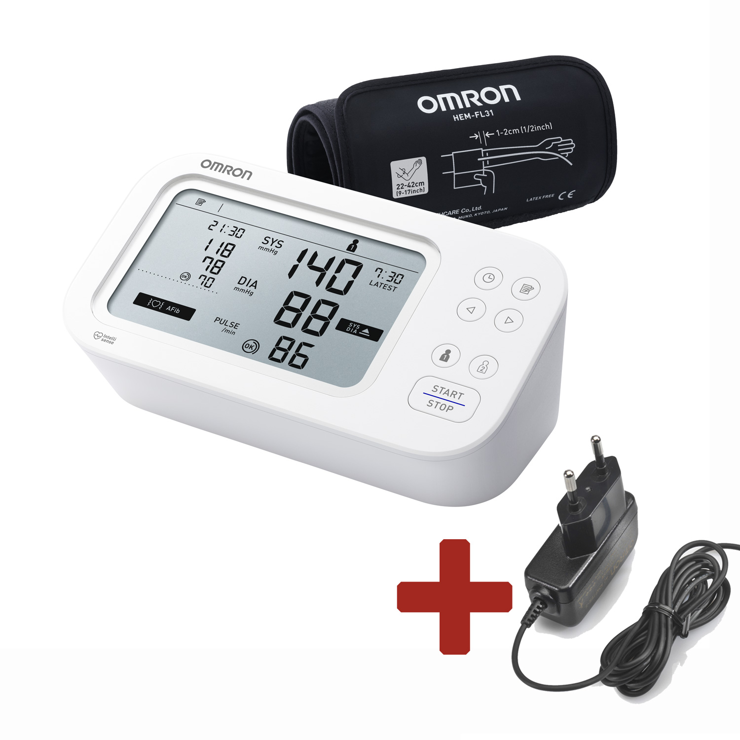 Levně Tonometr OMRON M6 Comfort AFib pažní+síťový zdroj
