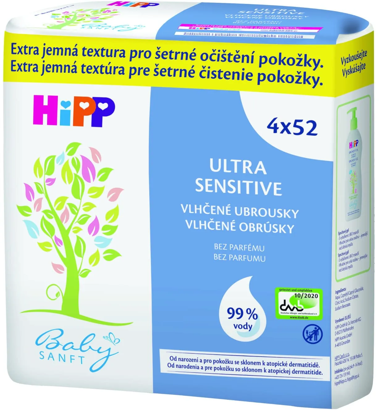 Levně HiPP BABYSANFT Čistící vlhčené ubrousky bez parfemace 4x52ks