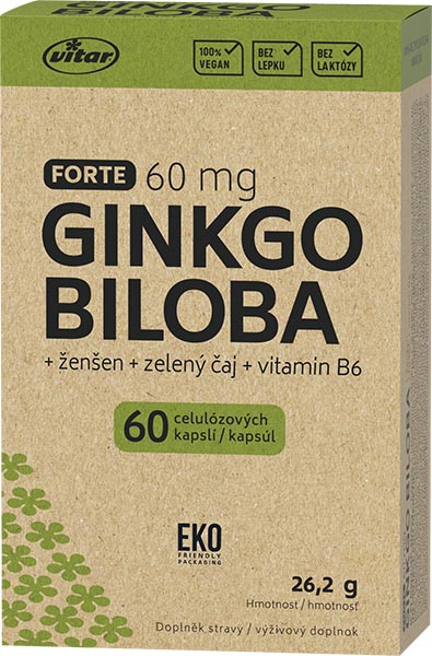 Levně Vitar EKO Ginkgo biloba + zelený čaj 60 kapslí