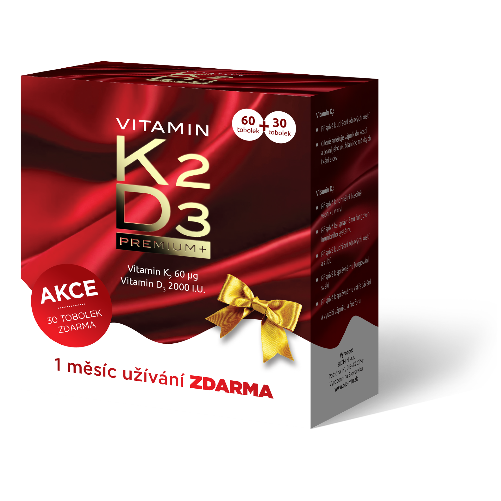 Levně Biomin VITAMIN K2+D3 2000 I.U. PREMIUM tob.60+30