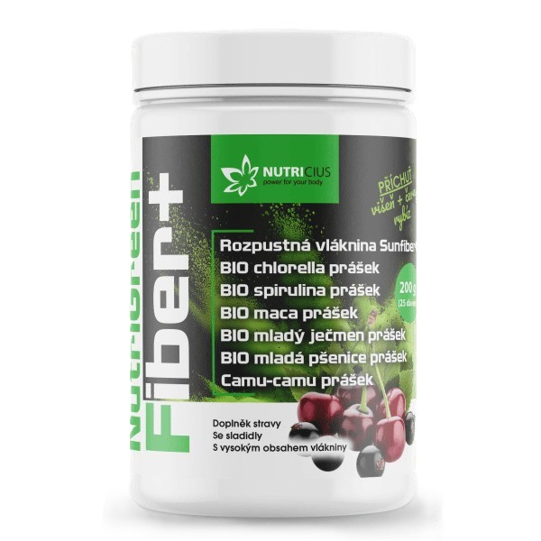 Levně NutriGreen Fiber+ višeň-černý rybíz 200g