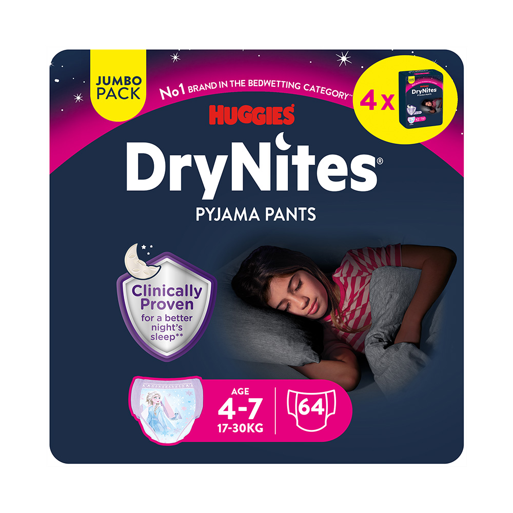 Levně DryNites natahovací kalhotky pro dívky 4-7 let JUMBO BOX 16x4