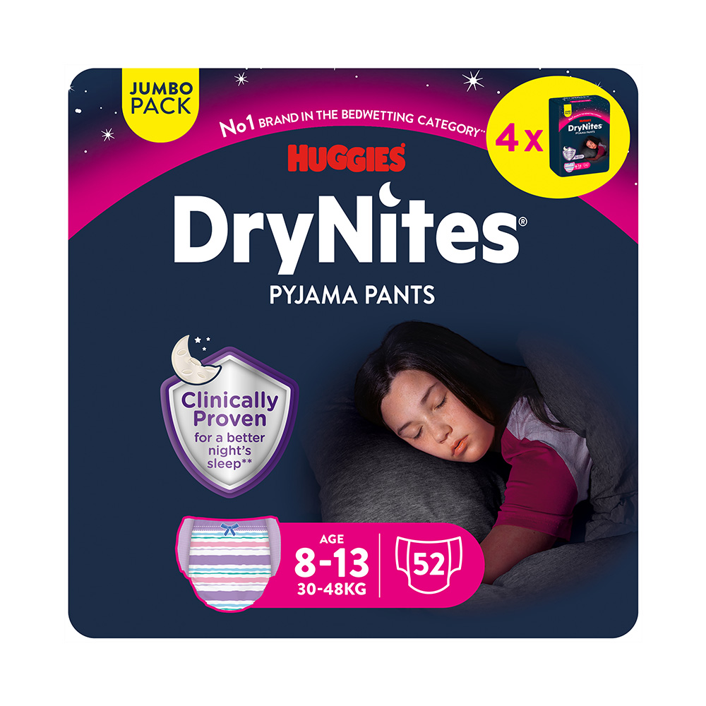 Levně DryNites natahovací kalhotky pro dívky 8-13 roků JUMBO BOX 13x4