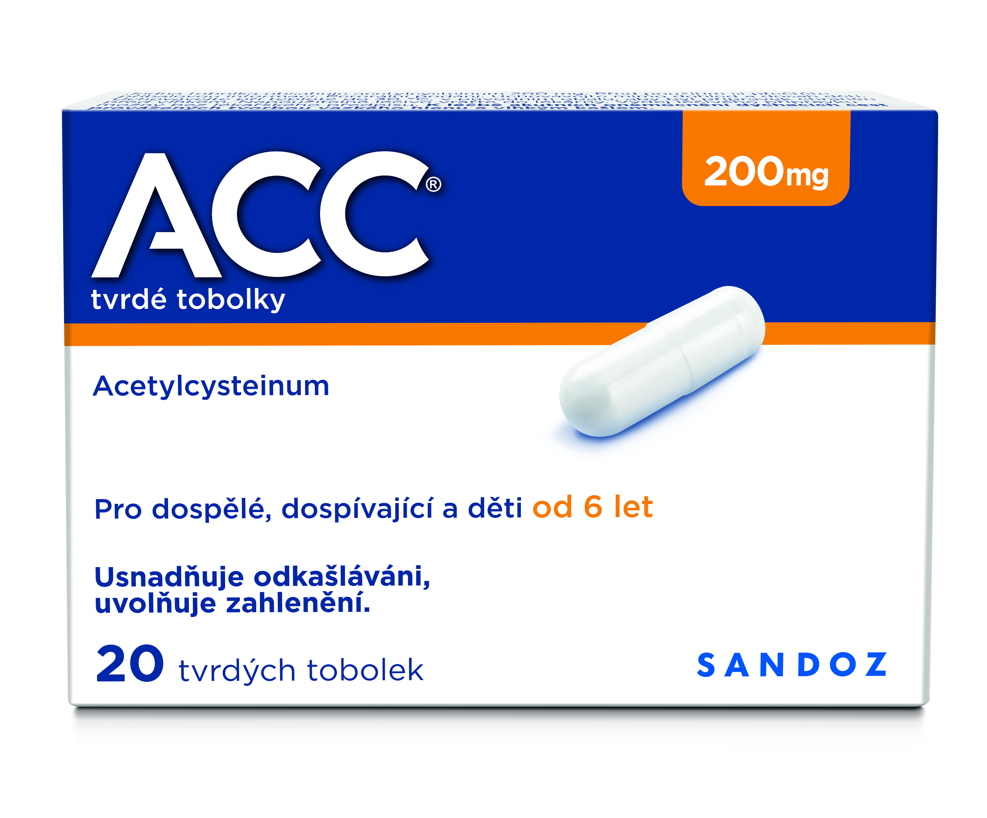 Levně ACC 200mg 20 tvrdých tobolek, na vlhký kašel pro dospělé a děti od 6 let