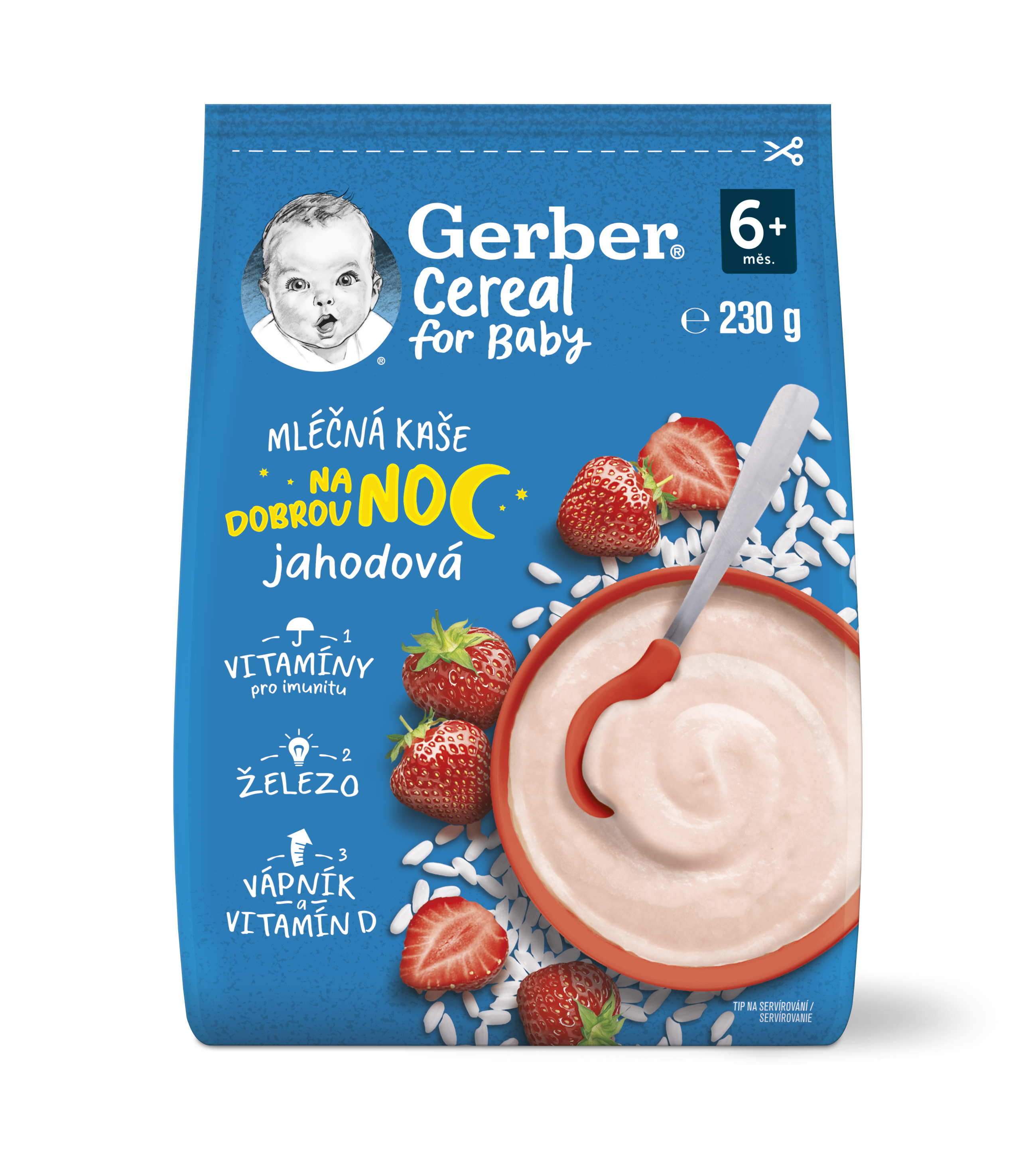 Levně GERBER Cereal mléčná kaše jahodová Dobrou noc 230 g