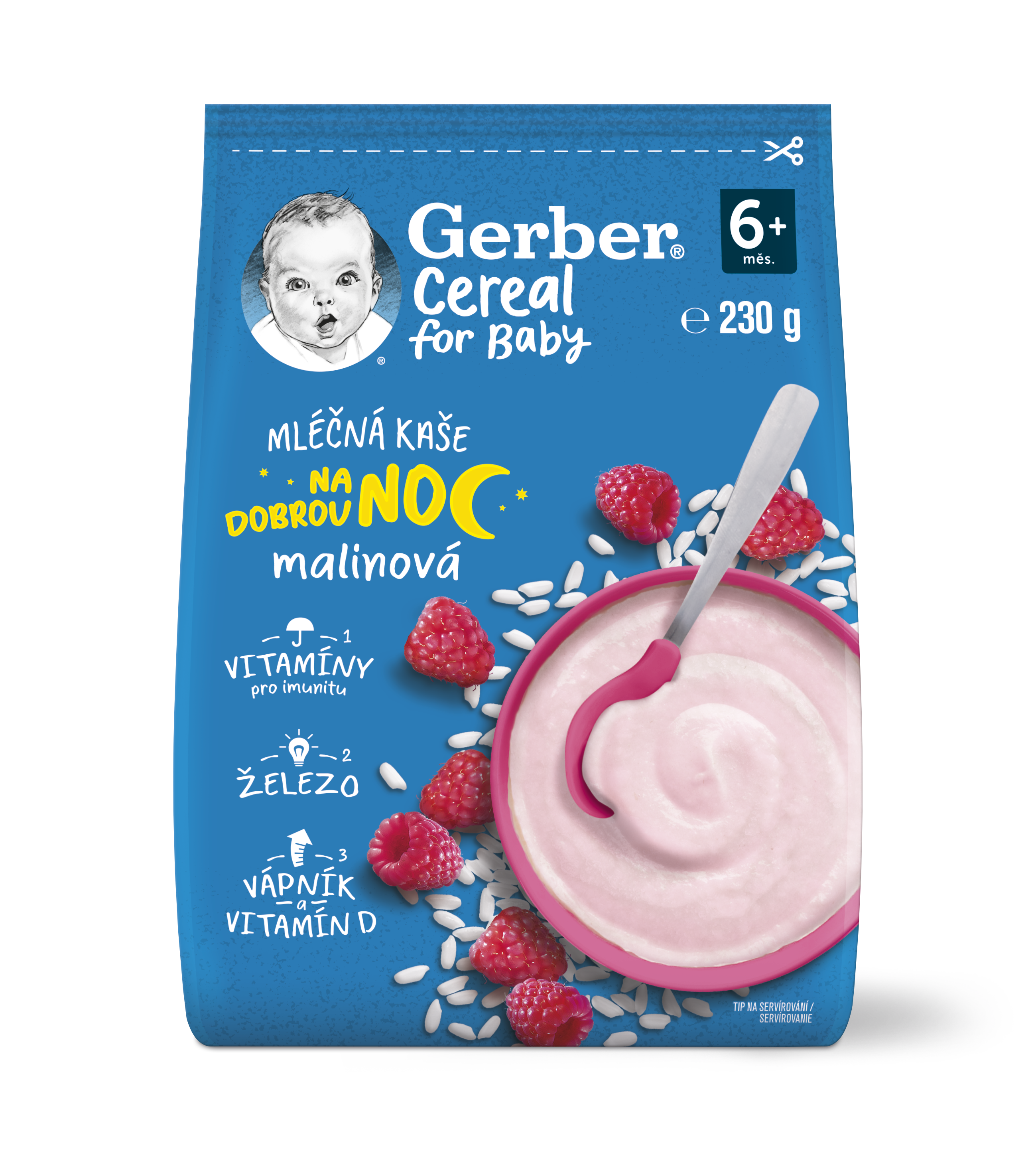 Levně GERBER Cereal mléčná kaše malinová Dobrou noc 230 g