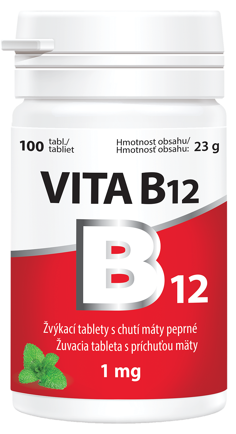 Levně Vita-B12 1mg 100 žvýkacích tablret s příchutí Máty