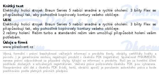 Příbalový leták - Braun Series 5 S5 holicí strojek