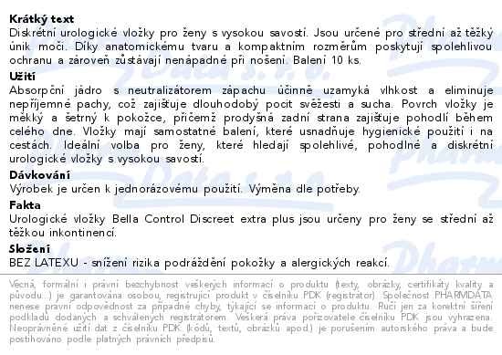 Příbalový leták - Bella Control discreet urolog.vložky extraplus10ks