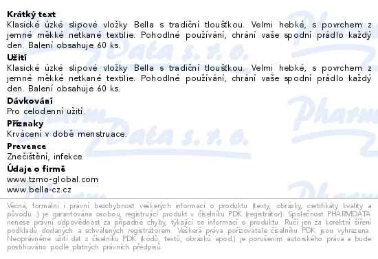 Příbalový leták - Bella Panty Classic slipové vložky normal 60ks