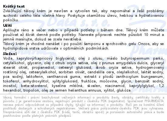 Příbalový leták - Oncos Zvláčňující tělový krém 200ml
