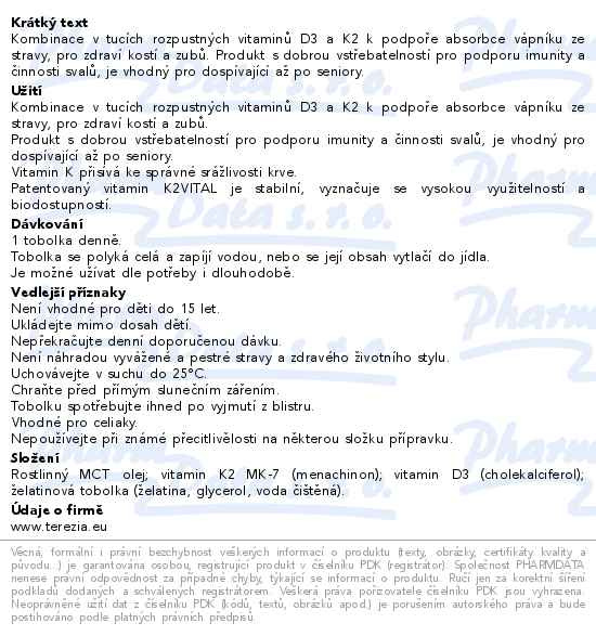 Příbalový leták - TEREZIA Vitamin D3+K2 tob.30