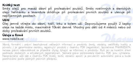 Příbalový leták - Nobilis Tilia Kojenecký olej zoubky Jakoubek 20ml