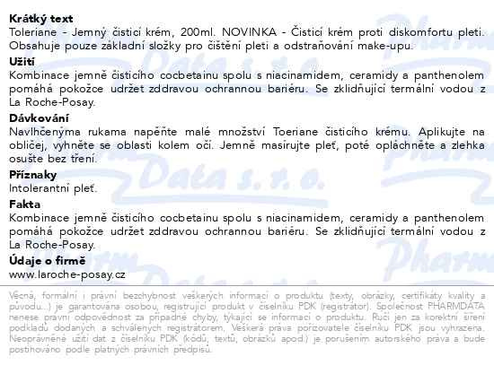 Příbalový leták - LA ROCHE-POSAY Toleriane čisticí krém 200m 7170143