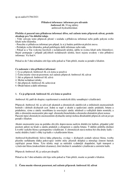 Příbalový leták (SUKL) - Ambroxol AL 30mg 20 tablet