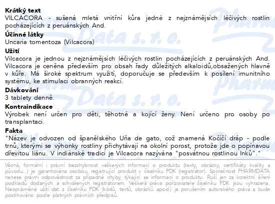 Příbalový leták - NATURVITA Vilcacora Kočičí dráp 90 tablet