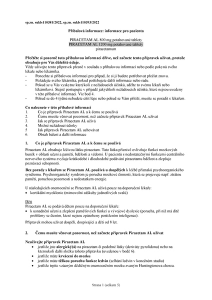 Příbalový leták (SUKL) - Piracetam AL 800mg 30 tablet
