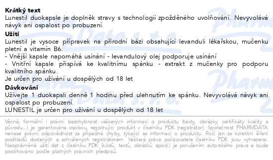 Příbalový leták - Lunestil 20 duokapslí