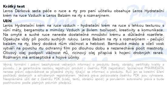 Příbalový leták - LEROS dár.sada péče o ruce a rty pro paní učitelku