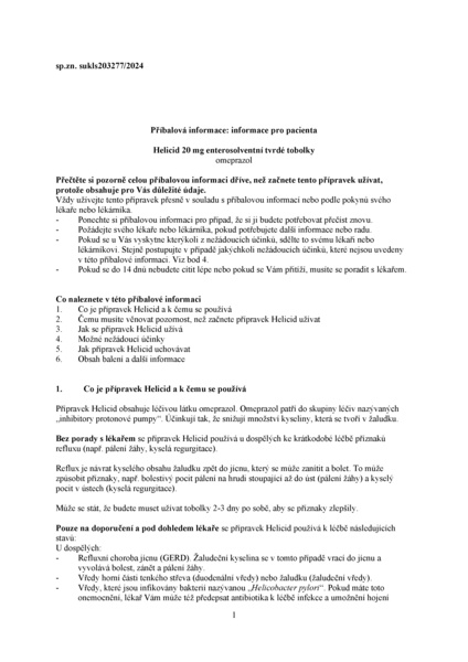 Příbalový leták (SUKL) - Helicid 20 Zentiva 20mg 14 tobolek