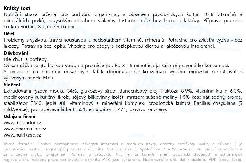 Příbalový leták - Nutrikaše probiotic s malinami 3x60g