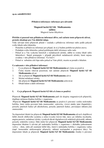 Příbalový leták (SUKL) - Magnesii Lactici 0.5 tbl.MVM por.tbl.nob.50x0.5g