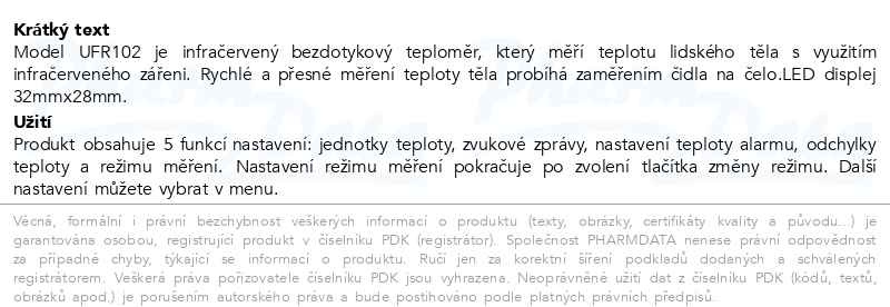 Příbalový leták - SimplyMed Infračervený bezdotykový teploměr UFR102
