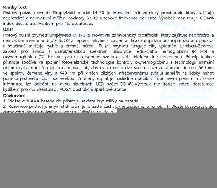 Příbalový leták - SimplyMed pulzní oxymetr M170