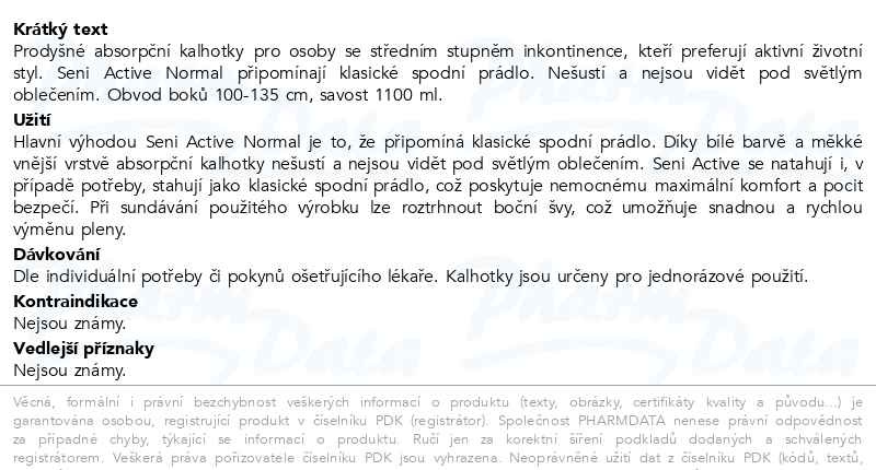Příbalový leták - Seni Active Normal Large inkontinenční plenkové kalhotky 10ks