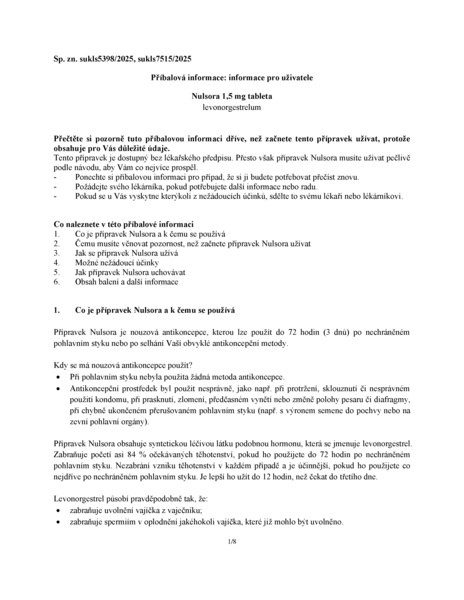 Příbalový leták (SUKL) - Nulsora 1.5mg por.tbl.nob. 1x1.5mg