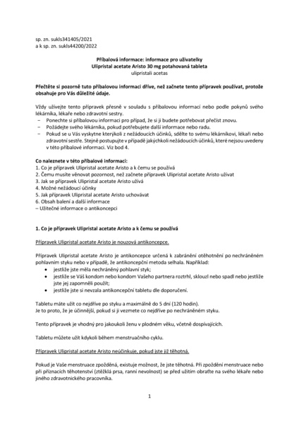 Příbalový leták (SUKL) - Ulipristal acetate Aristo 30mg tbl.flm.1