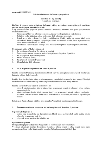 Příbalový leták (SUKL) - Septolete D pas.30x1mg II