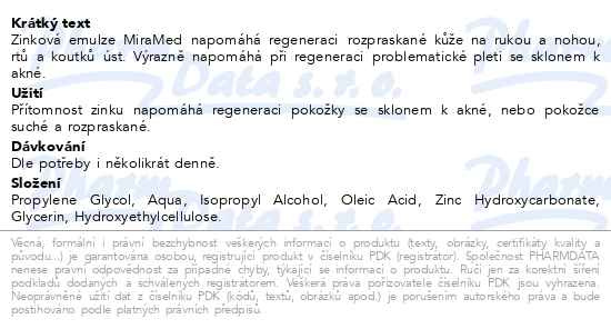 Příbalový leták - MiraMed Regenerační zinková emulze 150ml
