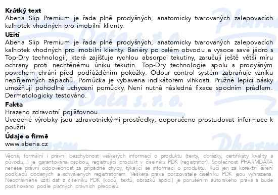 Příbalový leták - Inkont.kalh.Abena Slip Premium XL2. 21ks