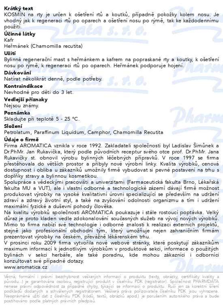 Příbalový leták - AROMATICA Kosmín regenerační na rty 25ml