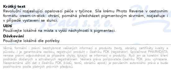 Příbalový leták - ESTHEDERM Photo Reverse AntiDark Spots tyčinka 10g