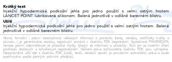 Příbalový leták - Inj.jehla TERUMO 27Gx3/4 0.4x19mm šedá 100ks
