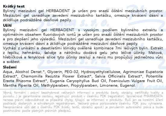 Příbalový leták - HERBADENT bylinný mezizubní gel na dásně 25g