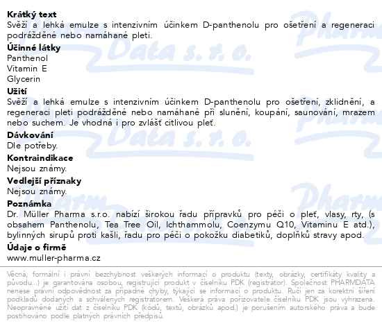 Příbalový leták - Panthenol tělové mléko 7% 200ml Dr.Müller