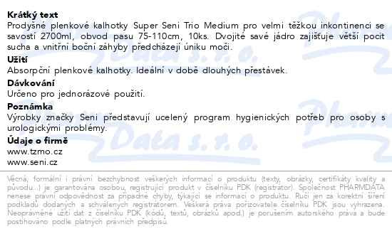 Příbalový leták - Seni Super Trio Medium inkon.plen.kalh.10ks