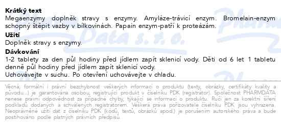 Příbalový leták - Mega Enzymy tbl.90 Natural Factors
