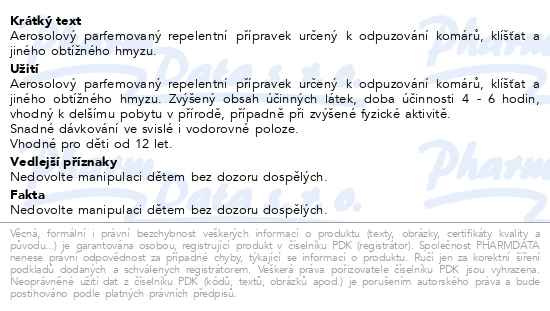 Příbalový leták - Repelent Predator Forte spray 150ml