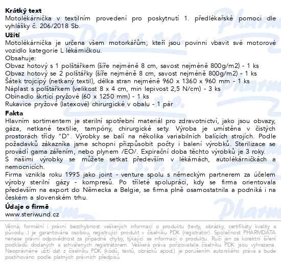 Příbalový leták - Motolékárnička textil vyhl.č.206/2018 Steriwund