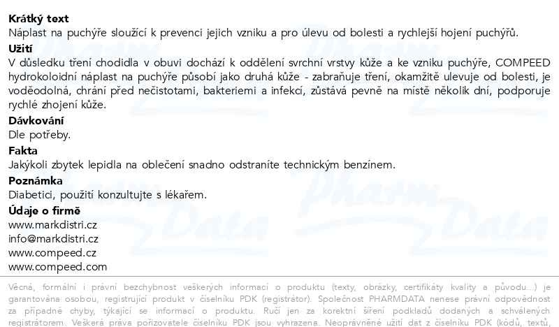 Příbalový leták - COMPEED Náplast na puchýře střední 5ks