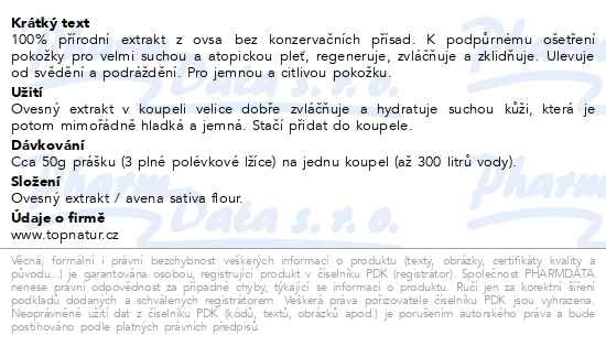 Příbalový leták - Ovesná koupel pro děti dóza 350g TOPNATUR