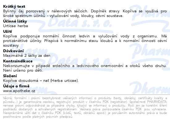 Příbalový leták - Apotheke Kopřiva dvoudomá čaj 20x1.5g