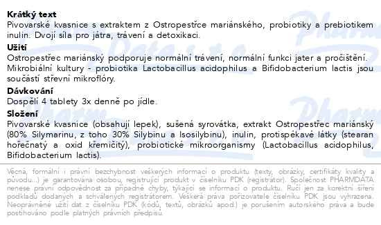 Příbalový leták - Pangamin Ostropestřec tbl.200