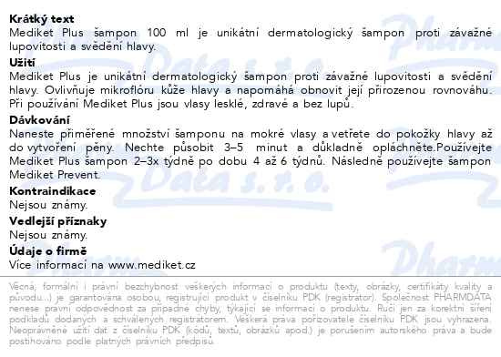 Příbalový leták - Mediket Plus šampon suché a mastné lupy 100ml