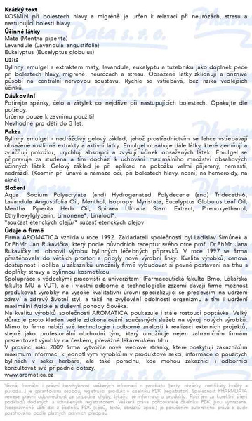 Příbalový leták - AROMATICA Kosmín při bolestech hlavy+migréně 25ml