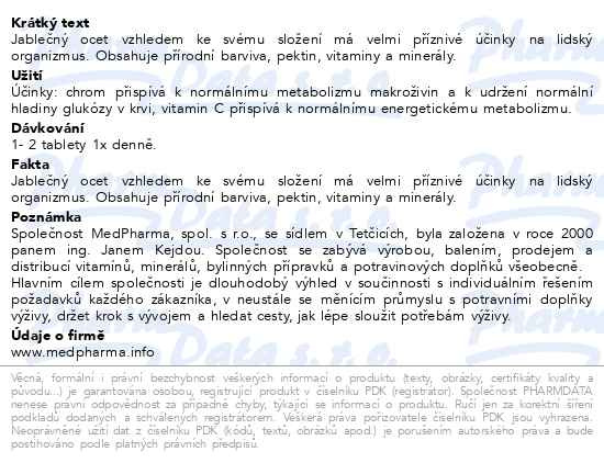 Příbalový leták - MedPharma Jablečný ocet+vlák.+vit.C+chrom tbl.107